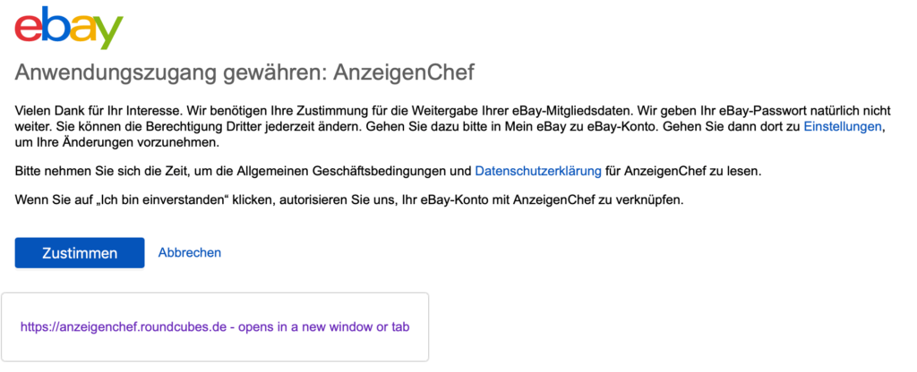 externe schnittestelle ebay